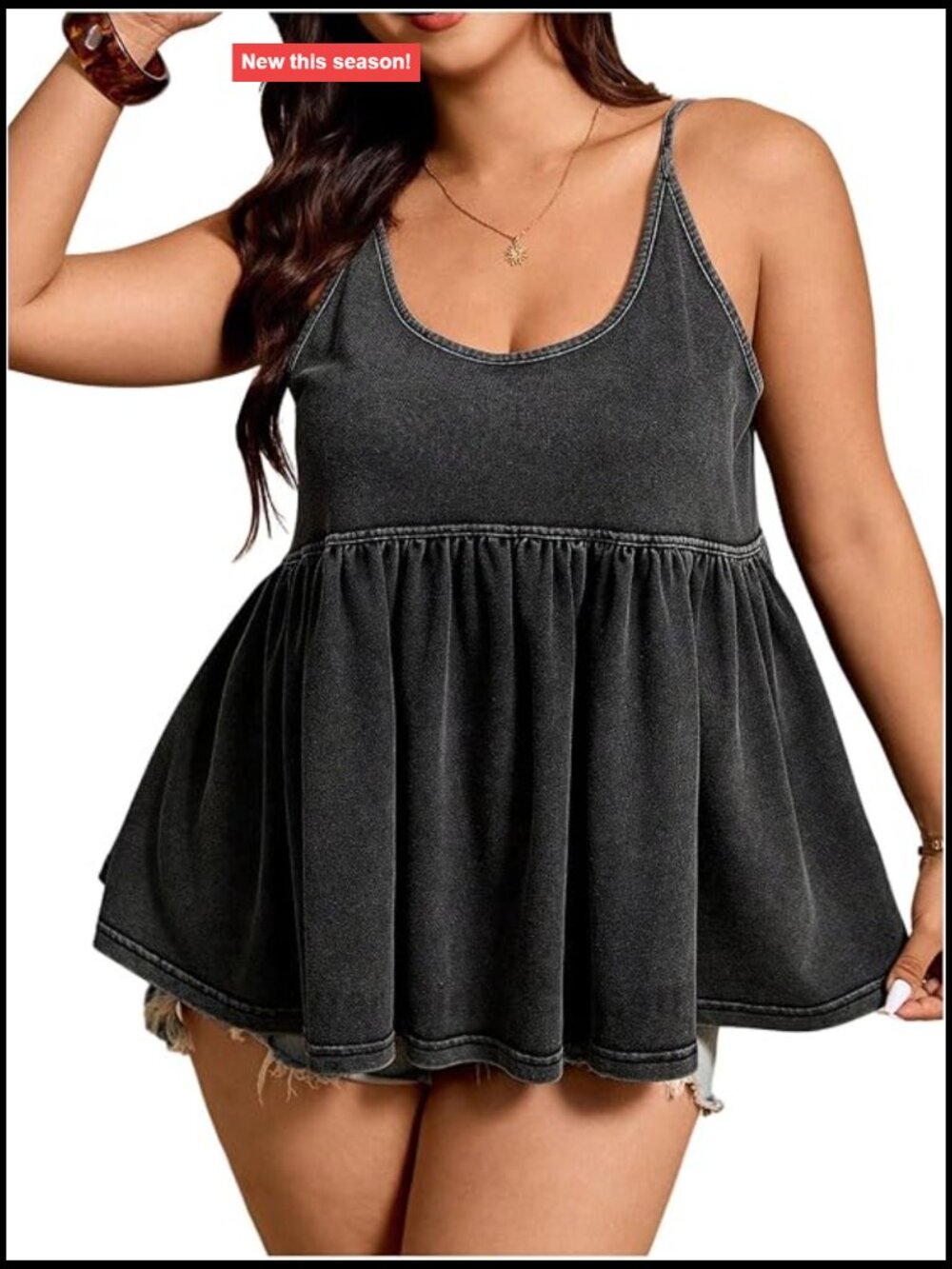 Plus Size Ruffle Peplum Camisole Top Scoop Neck Spaghetti Strap Sleeveless